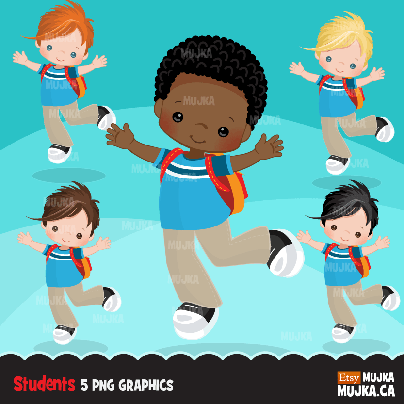 School Education Clipart Bundle. Students, graduates, teachers, distant learning and school elements graphics, boys girls