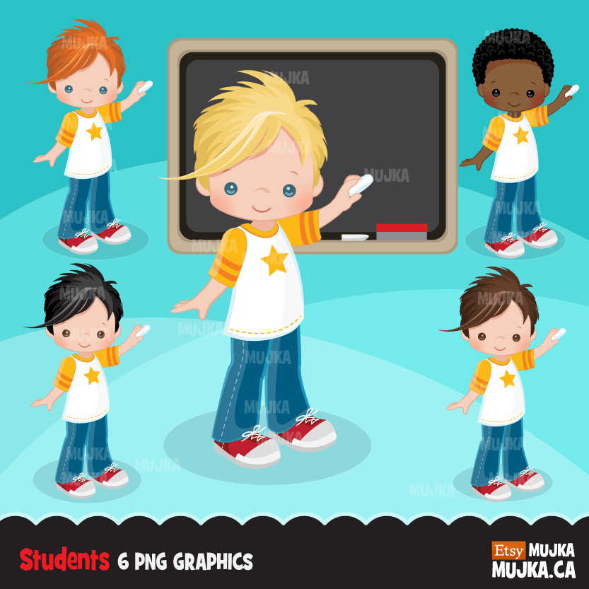 School Education Clipart Bundle. Students, graduates, teachers, distant learning and school elements graphics, boys girls