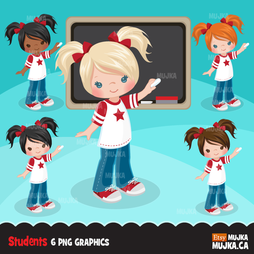 School Education Clipart Bundle. Students, graduates, teachers, distant learning and school elements graphics, boys girls