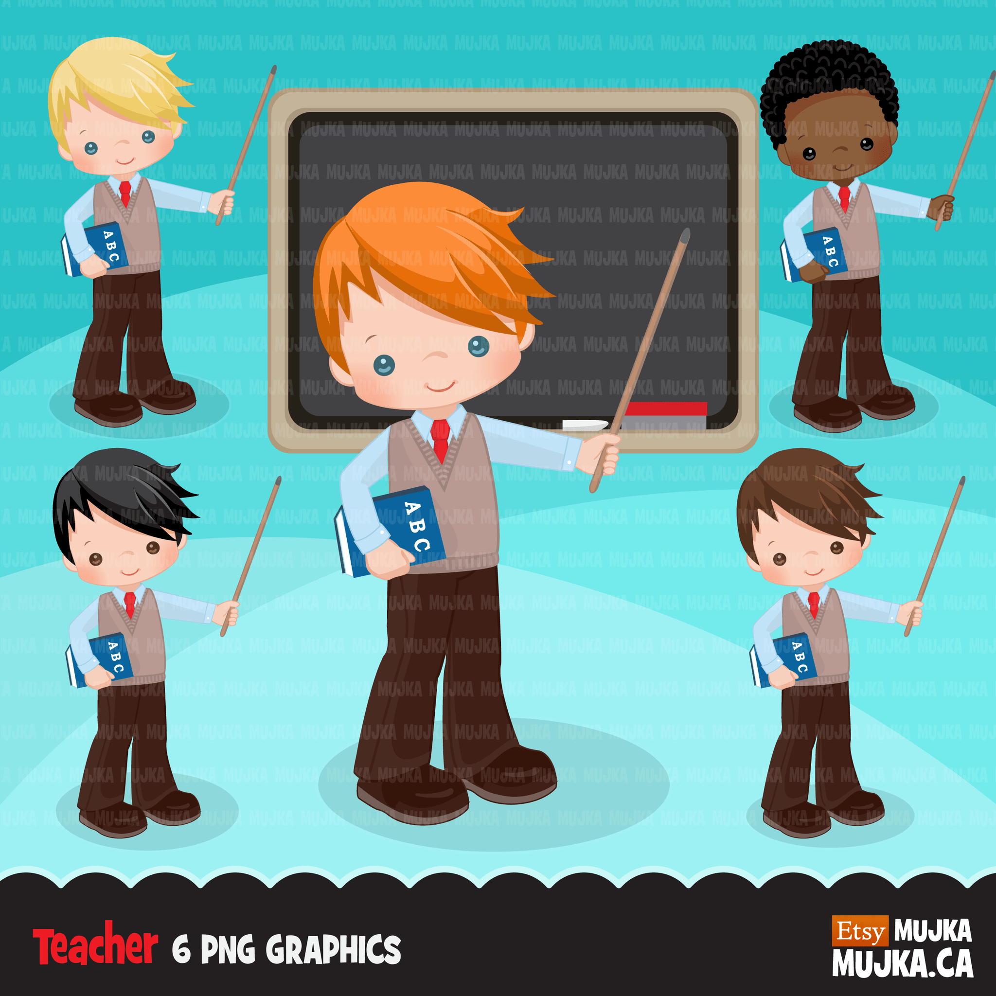 School Education Clipart Bundle. Students, graduates, teachers, distant learning and school elements graphics, boys girls