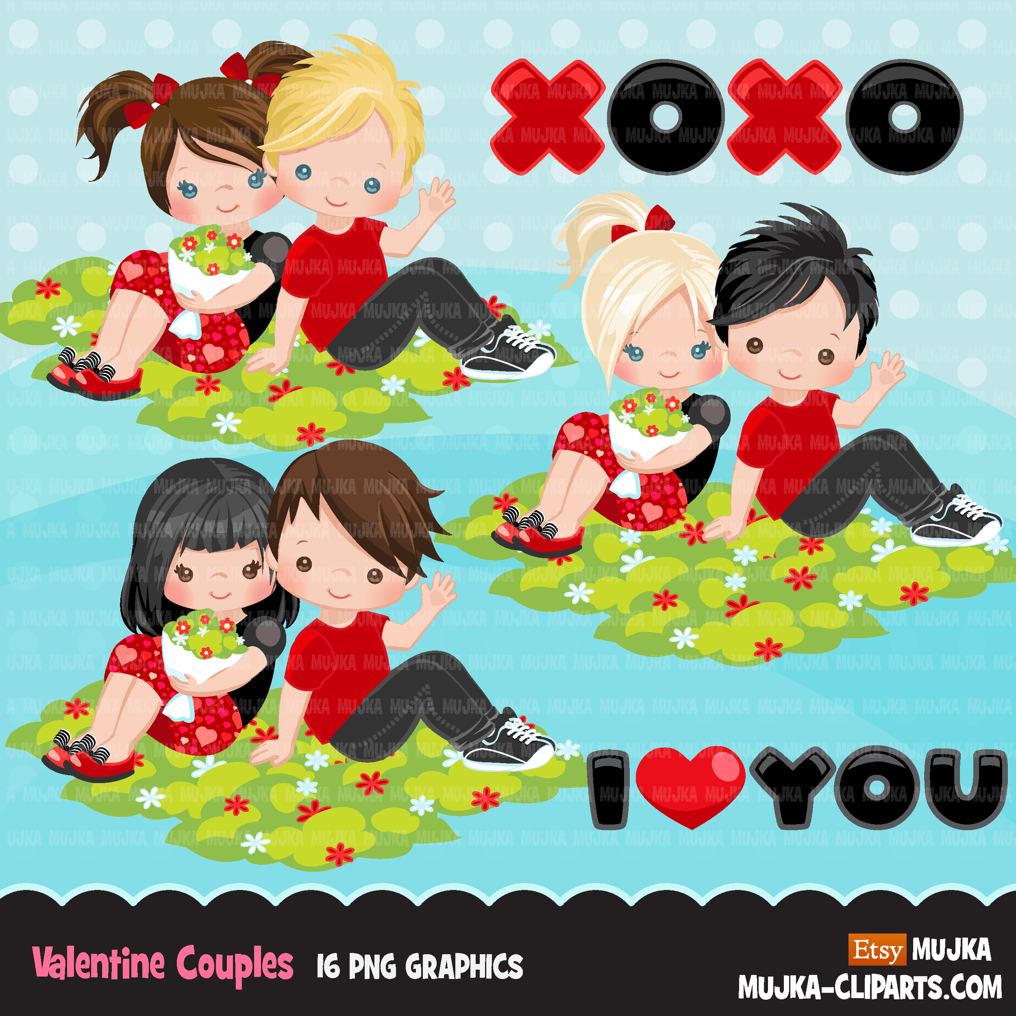 Valentine clipart Design Bundle V2, Cute celebration graphics, boys and girls, animals