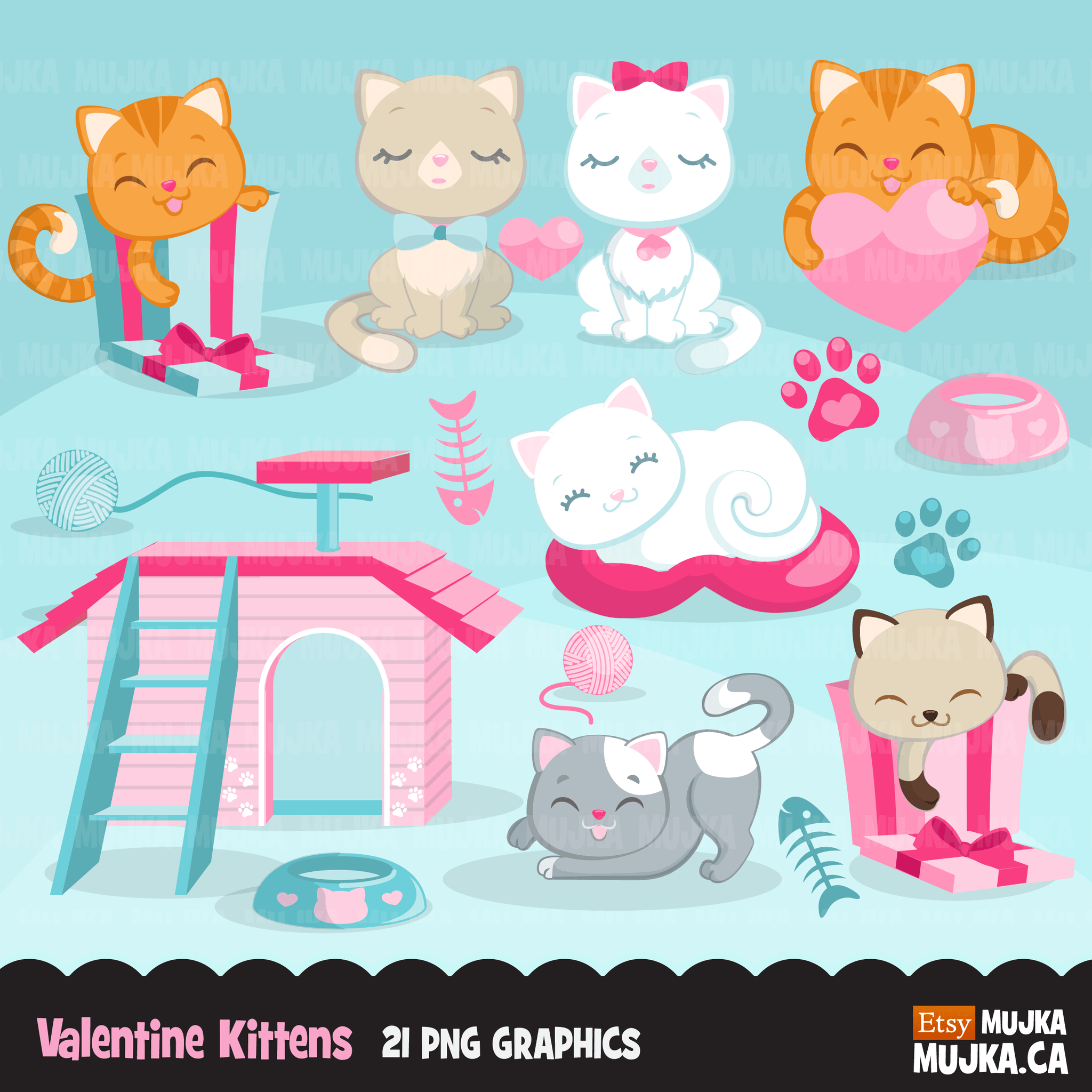Valentine clipart Design Bundle V1, Cute celebration graphics, boys and girls, animals