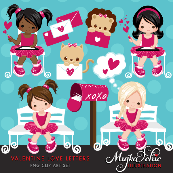 Valentine clipart Design Bundle V1, Cute celebration graphics, boys and girls, animals