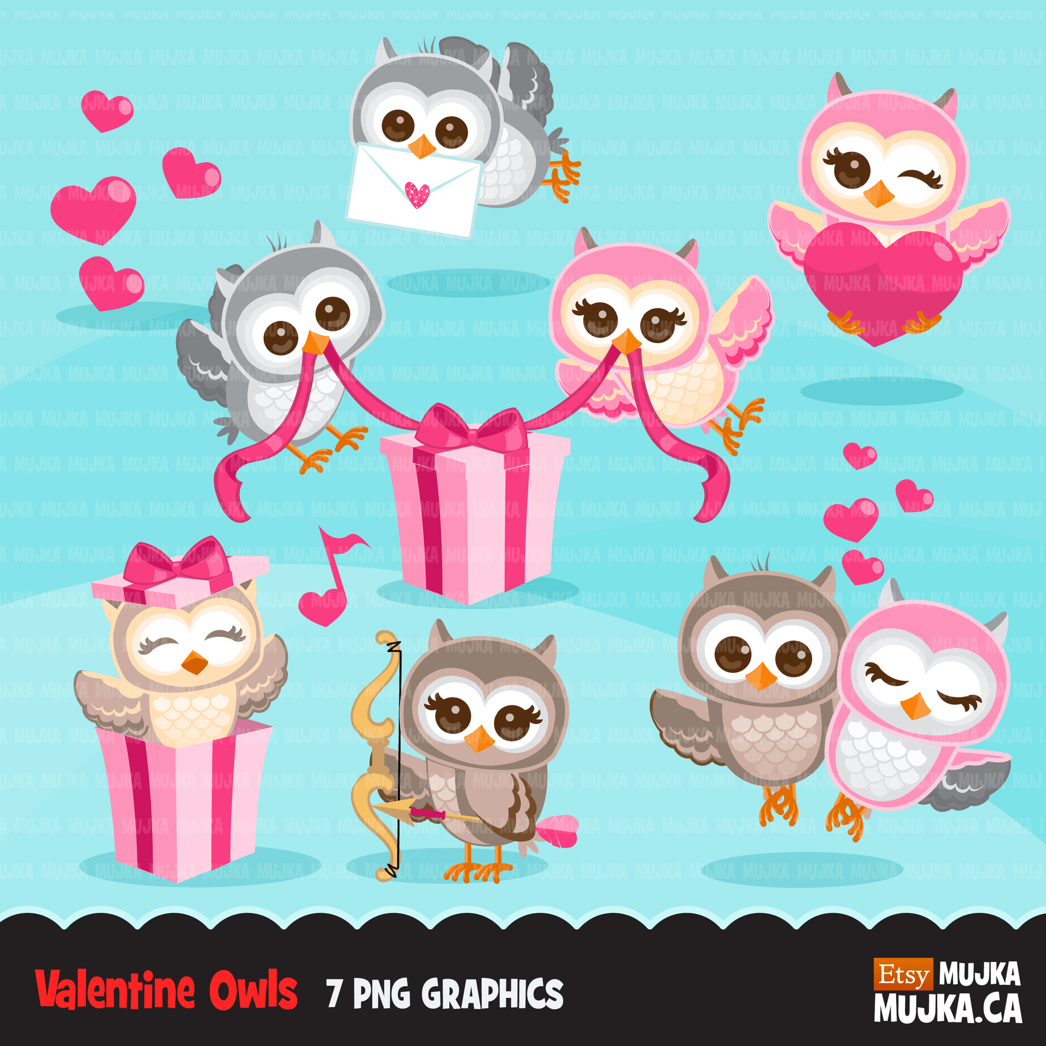 Valentine clipart Design Bundle V1, Cute celebration graphics, boys and girls, animals