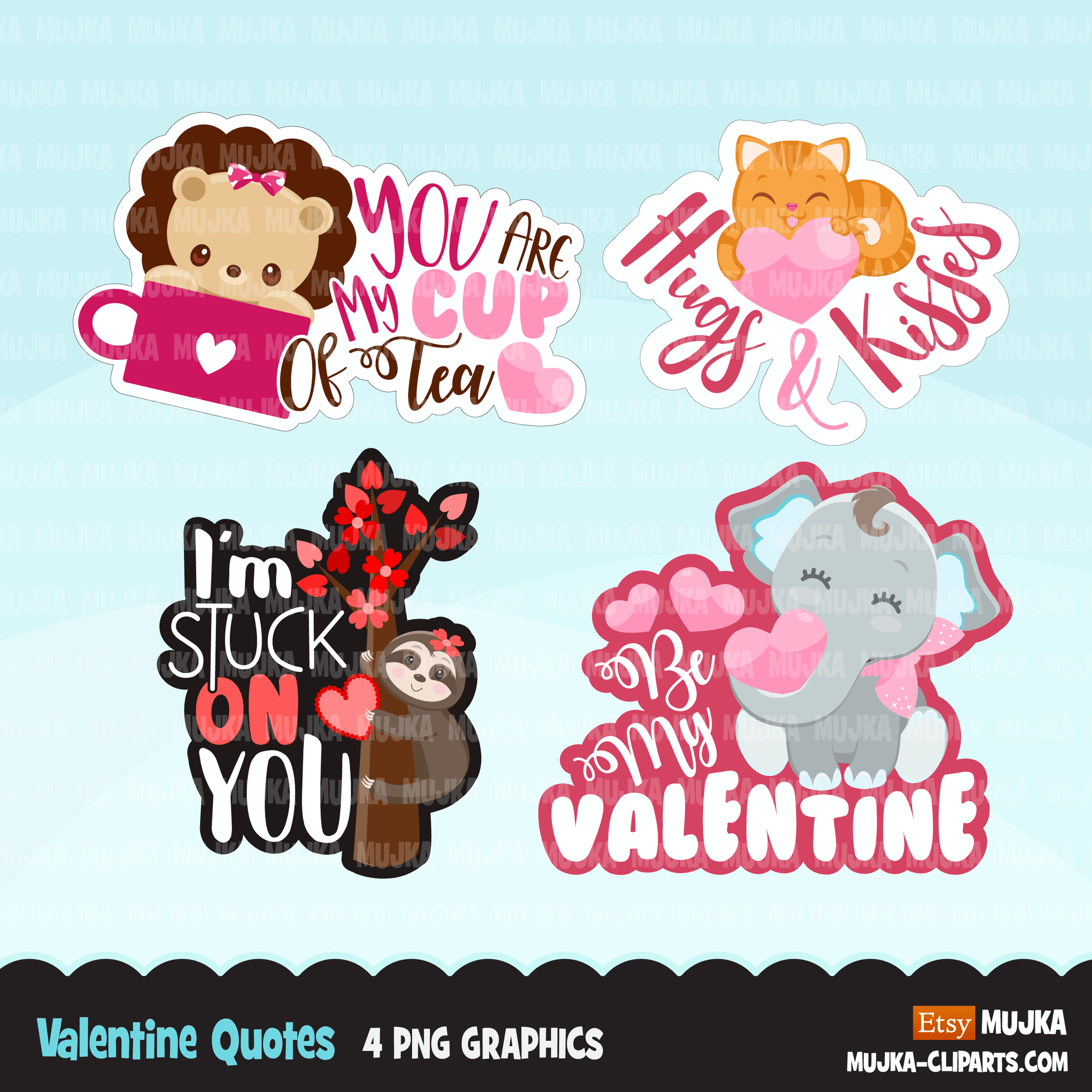 Valentine clipart Design Bundle V2, Cute celebration graphics, boys and girls, animals