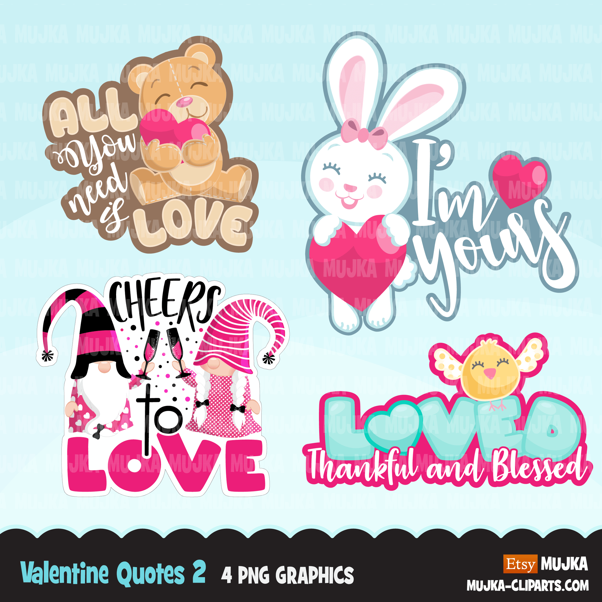 Valentine clipart Design Bundle V2, Cute celebration graphics, boys and girls, animals