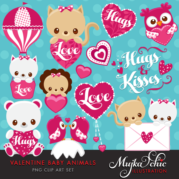 Valentine clipart Design Bundle V2, Cute celebration graphics, boys and girls, animals