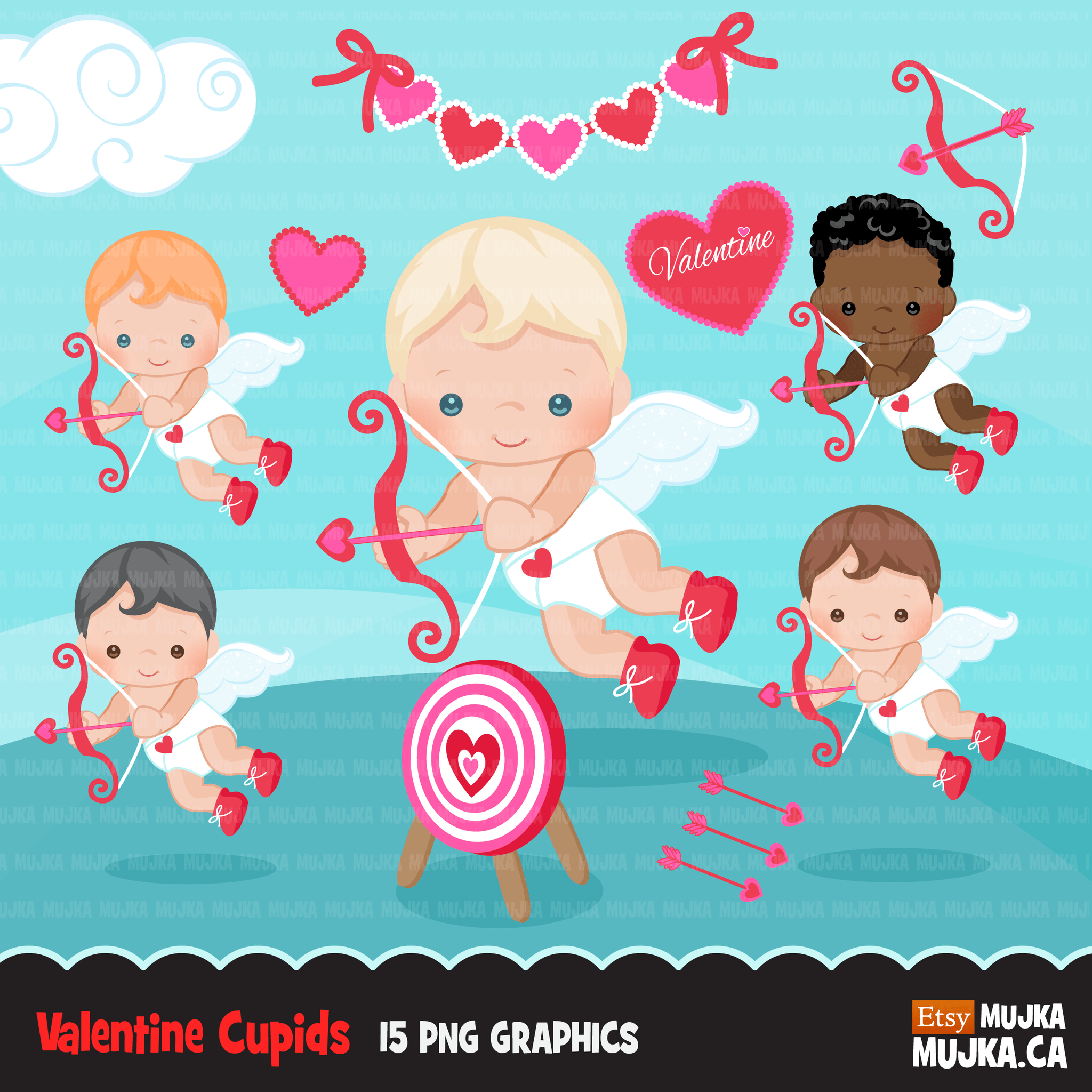 Valentine clipart Design Bundle V2, Cute celebration graphics, boys and girls, animals
