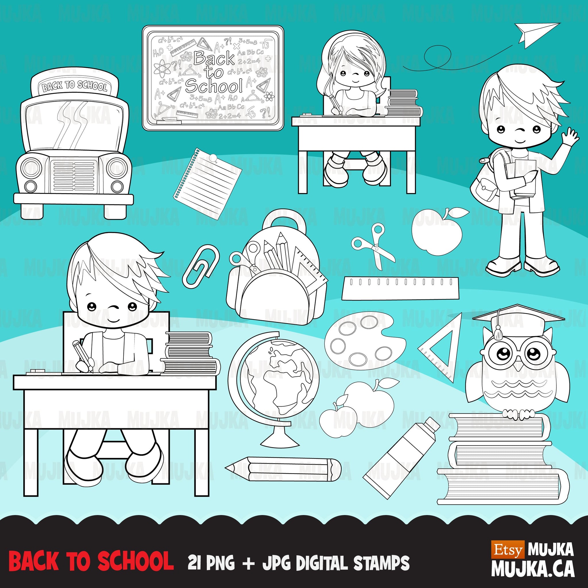 School Education Clipart Bundle. Students, graduates, teachers, distant learning and school elements graphics, boys girls