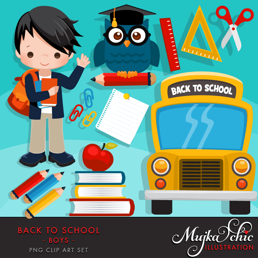 School Education Clipart Bundle. Students, graduates, teachers, distant learning and school elements graphics, boys girls