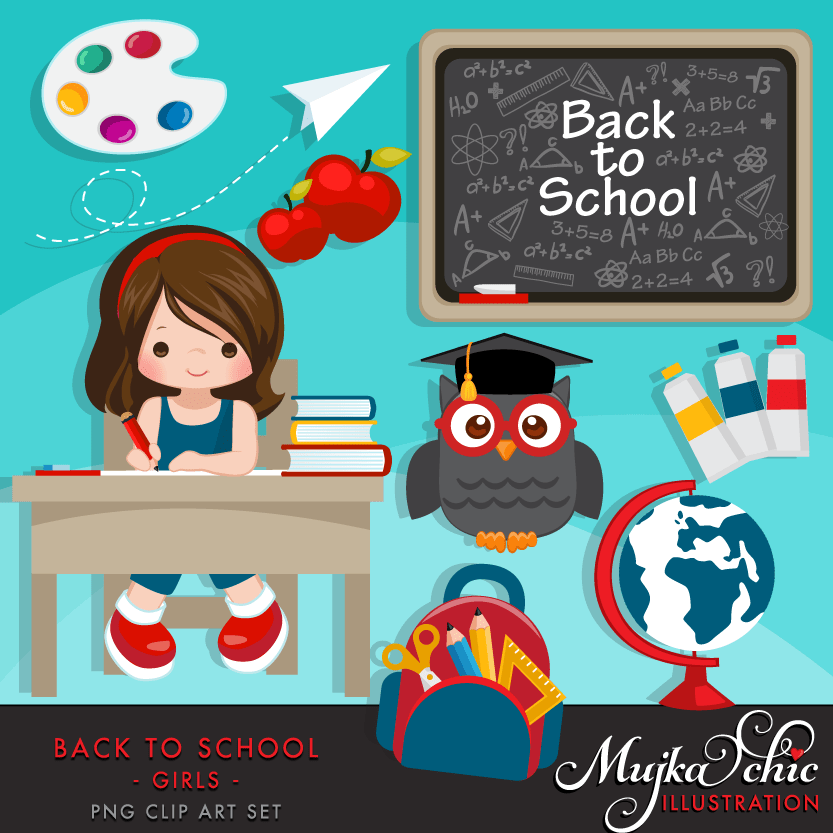 School Education Clipart Bundle. Students, graduates, teachers, distant learning and school elements graphics, boys girls