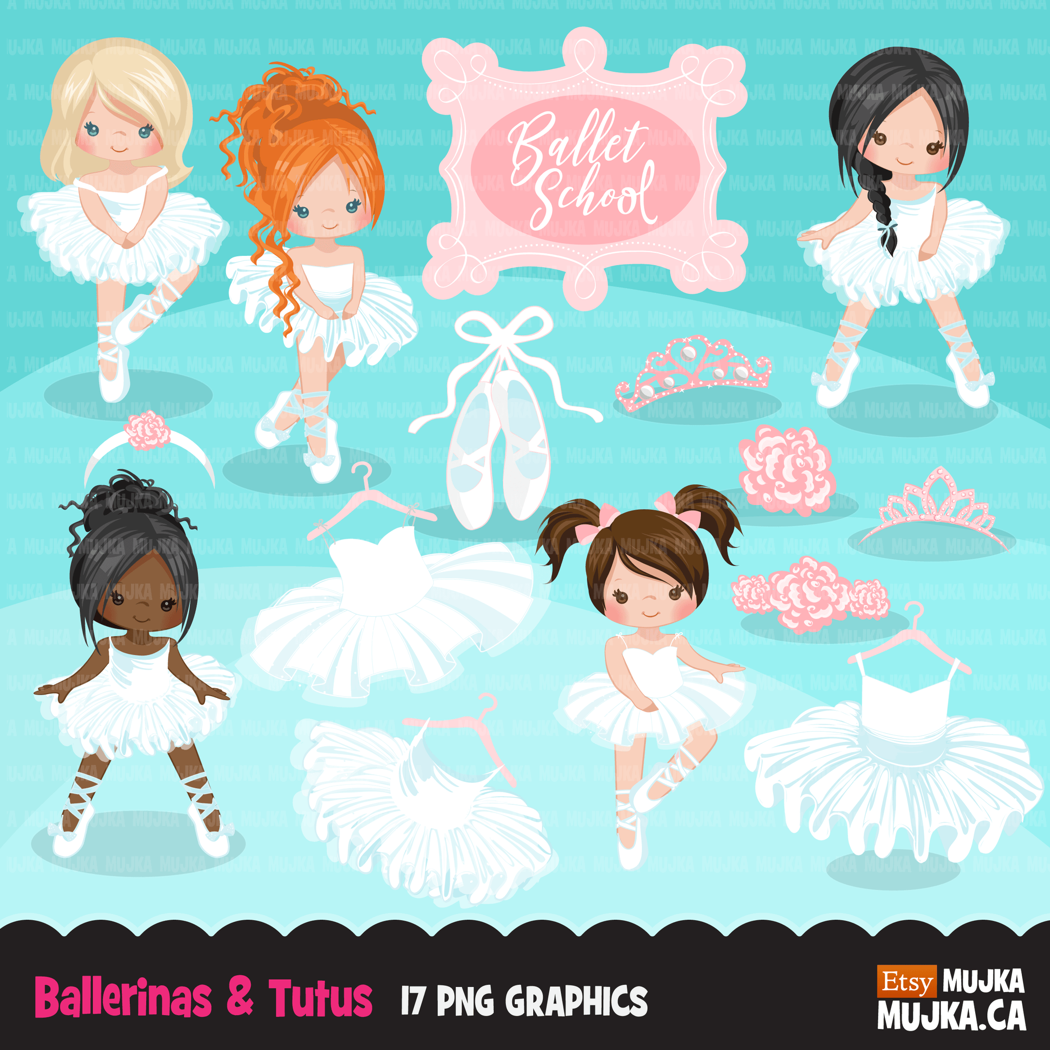 Ballerina Clipart Bundle, Cute ballerinas and ballet sets, dance graphics, Girls