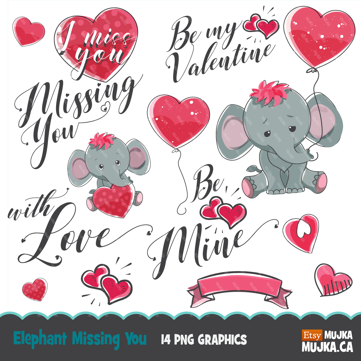 Valentine clipart Design Bundle V2, Cute celebration graphics, boys and girls, animals