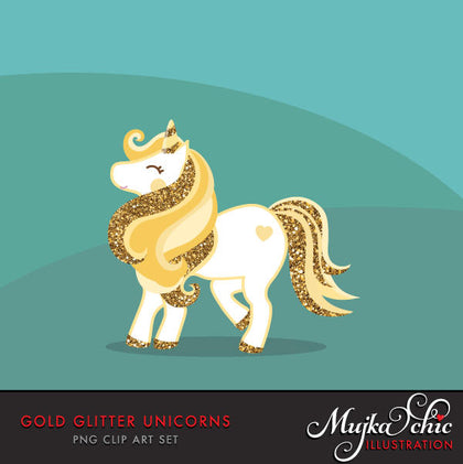 Unicórnio Glitter Dourado, primavera Clipart animal