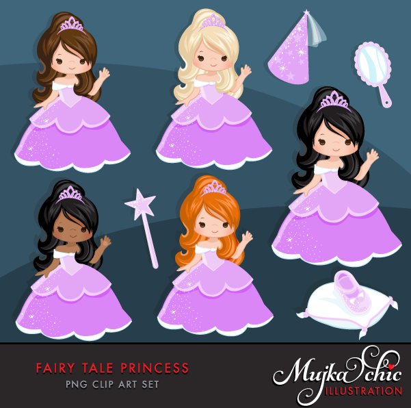 Clipart de princesa de cuento de hadas, niña morada