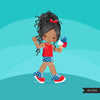 4th of July Clipart. Little Girl with Ice cream black girl