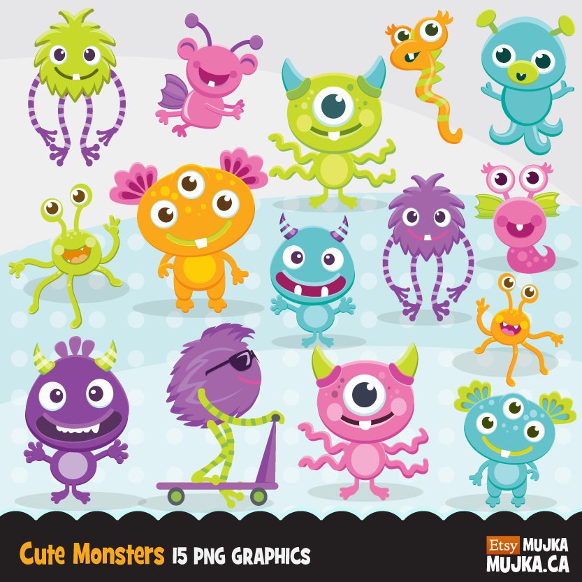 cute clipart monsters Cute Monsters clipart, animal graphic