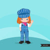 Train conductor clipart, girls