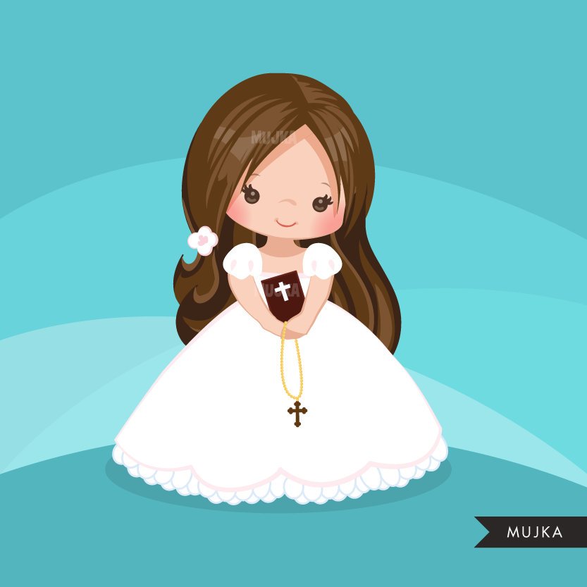 Clipart Primera Comunión para Niña. Personajes de comunion religiosos.