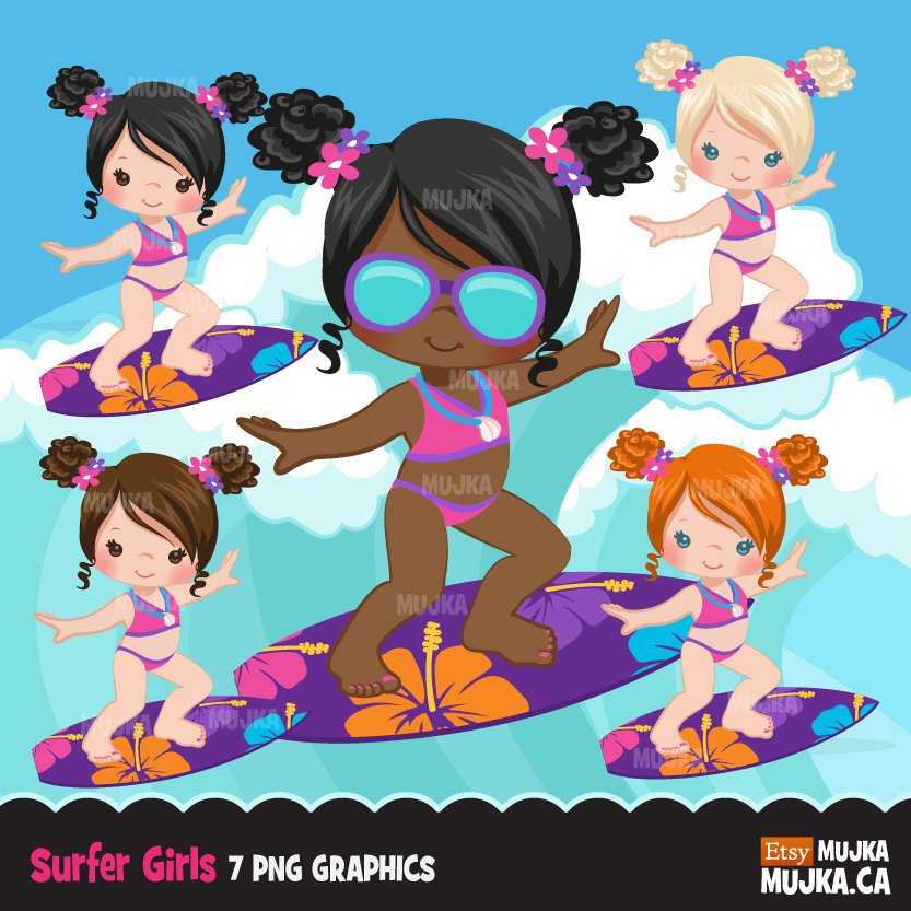 Surfer girls clipart summer