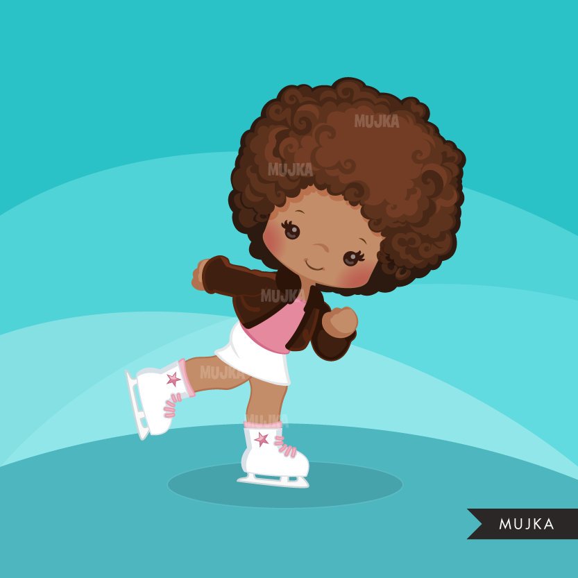 black girl Ice skating clipart winter – MUJKA CLIPARTS