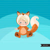 Baby fox clipart, halloween costume, fall