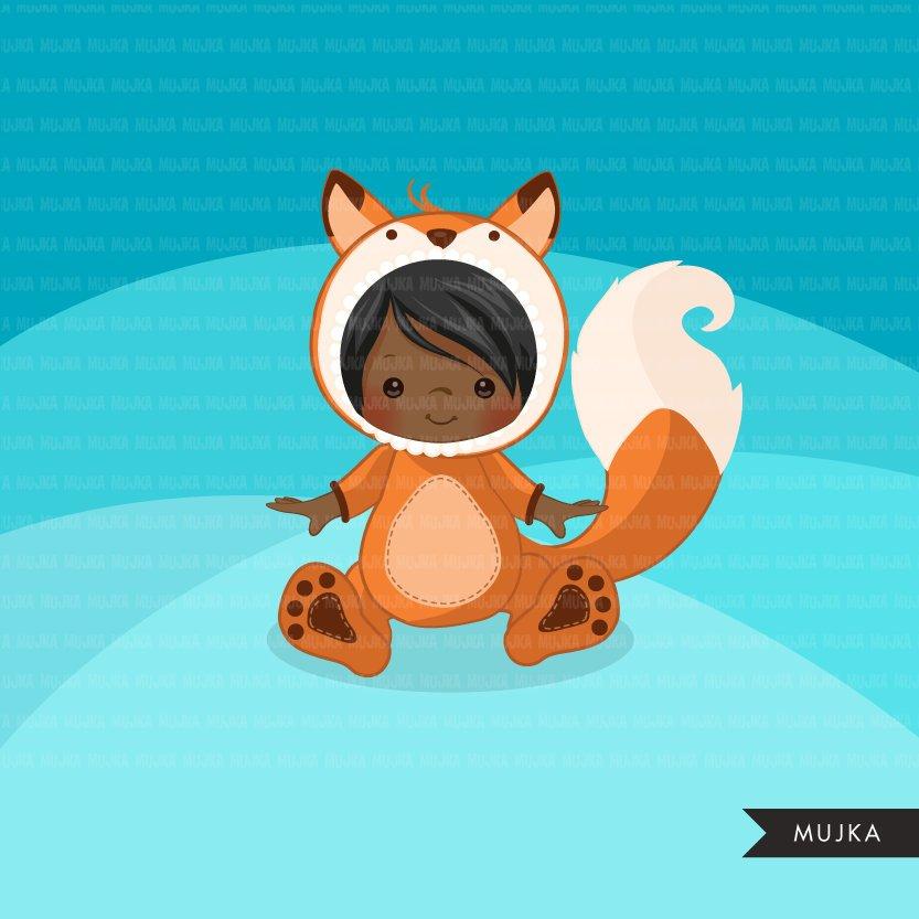 Baby fox clipart, halloween costume, fall