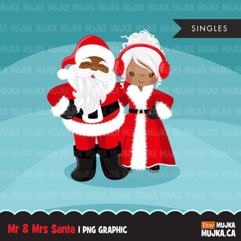 Black Mr and Mrs. Santa clipart, Navidad