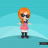 Little girl cute outfits clipart. spring summer