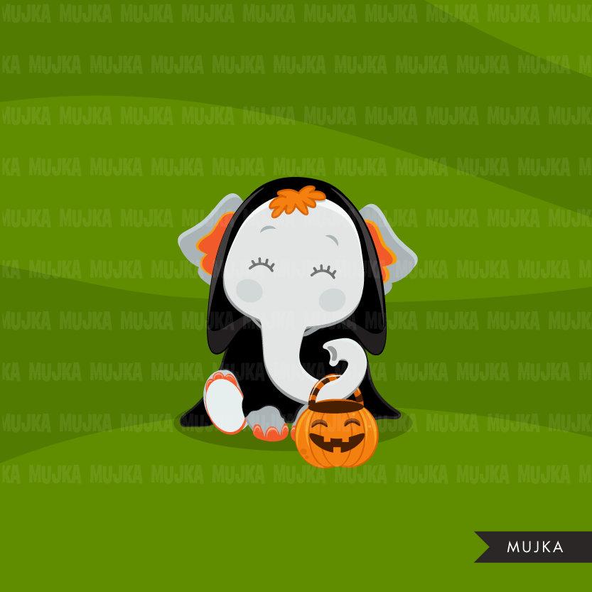 Halloween elephant clipart, cute Halloween animals