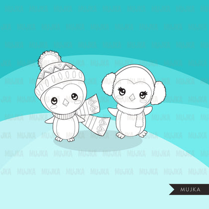 Christmas penguins Digital Stamp, Winter animal