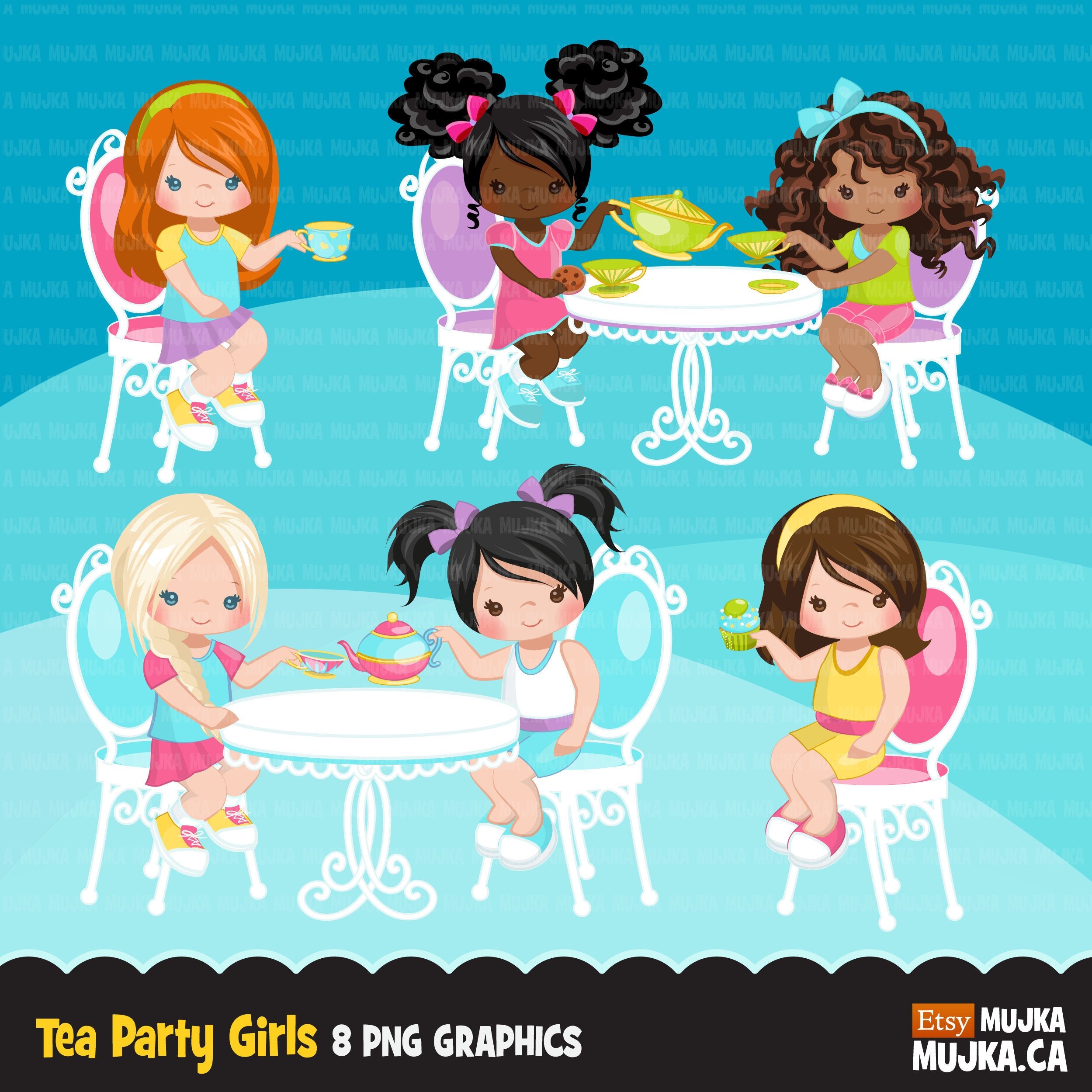 Tea party, girl clipart – MUJKA CLIPARTS