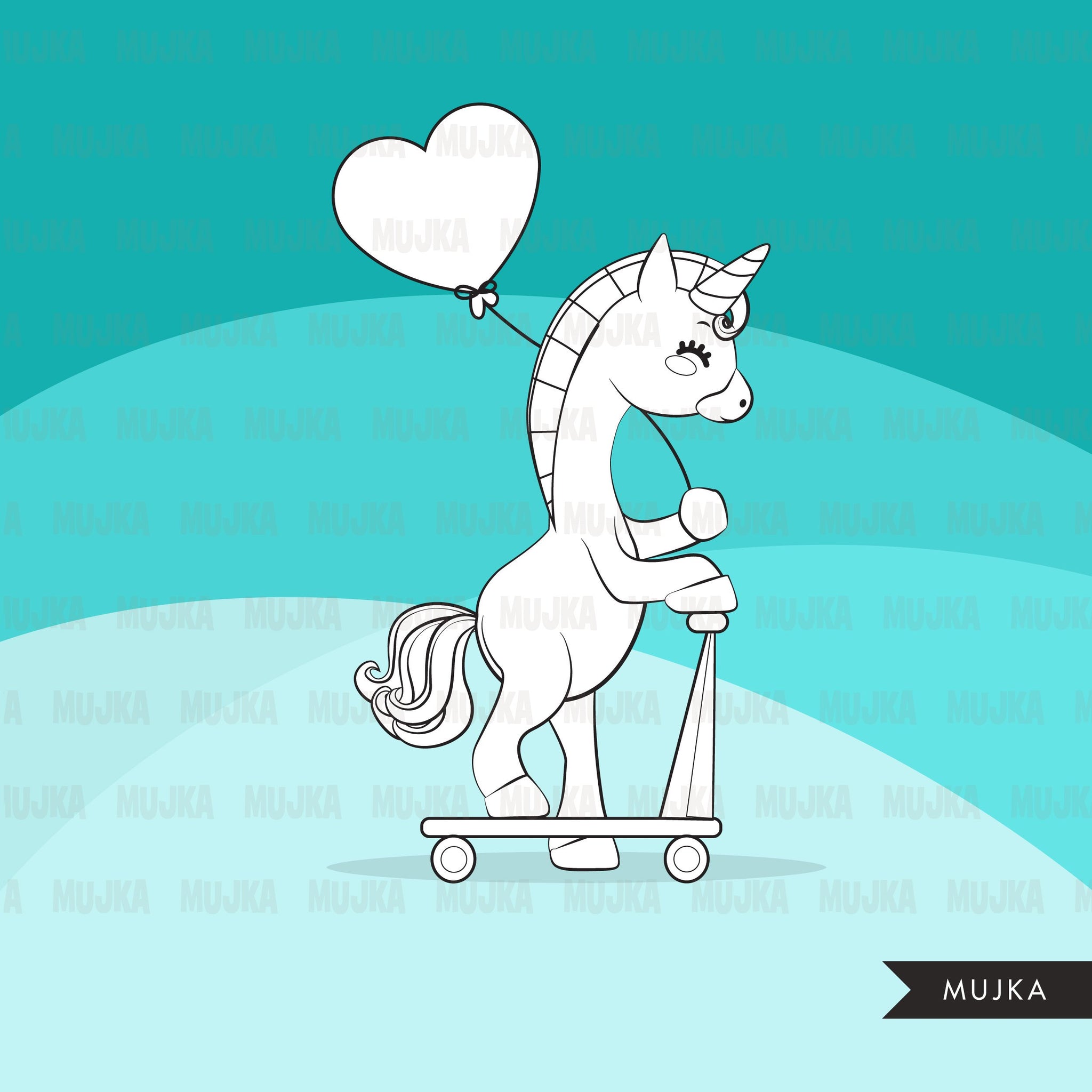 Valentine's Day unicorn Digital Stamps, animal valentine