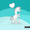 Valentine's Day unicorn Digital Stamps, animal valentine