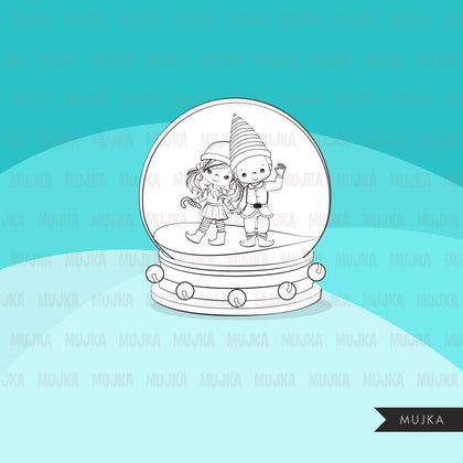 Christmas snow globe digital stamps winter