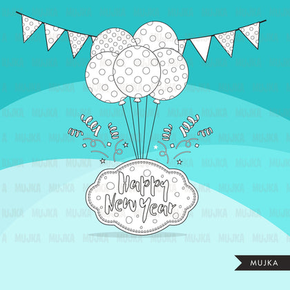 New year Digital Stamps, celebrating