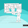 Valentine's Day Digital Stamps, girl boy love