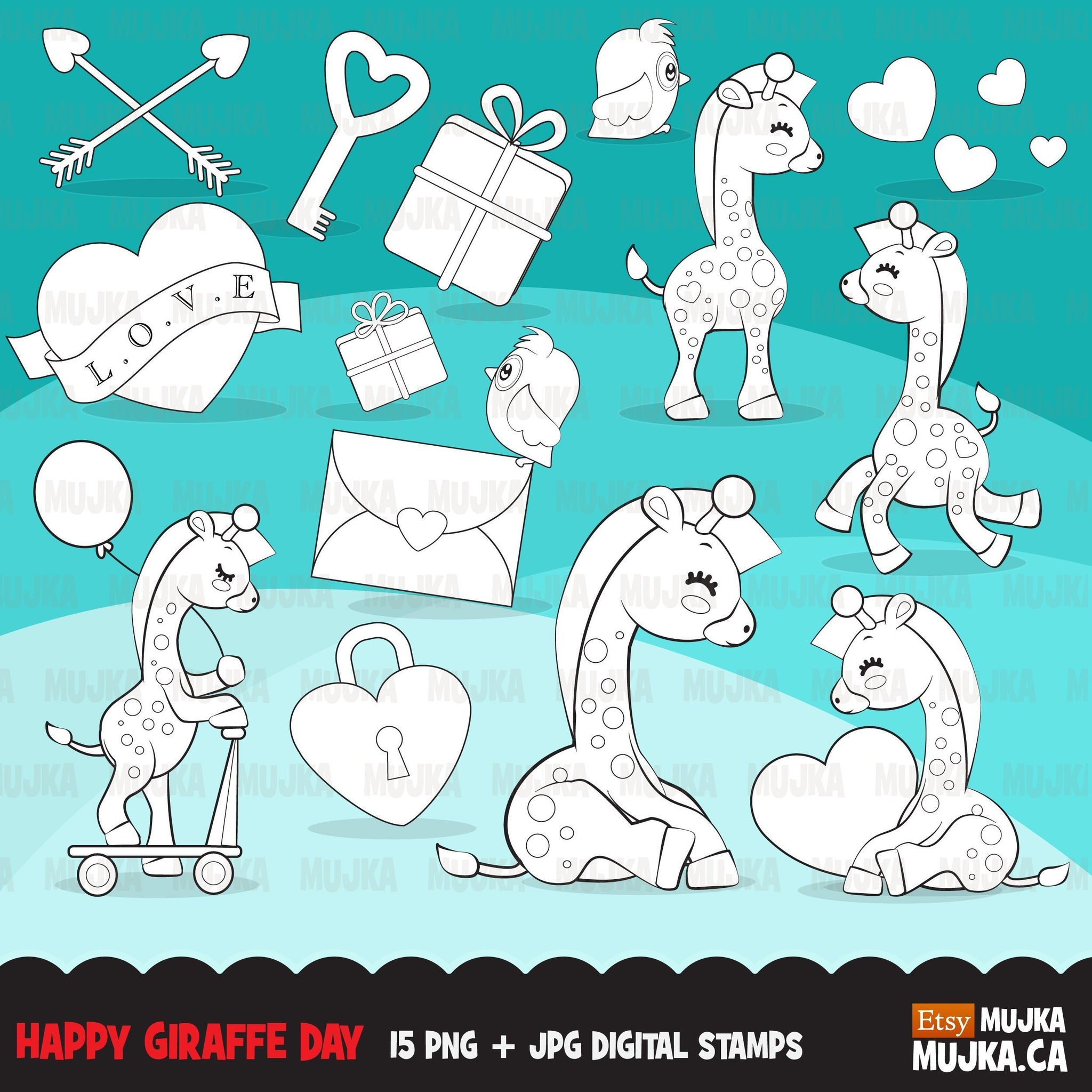 Valentine's Day Digital Stamps, animal love