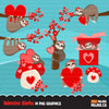 Valentine's Day Sloth Animal clipart