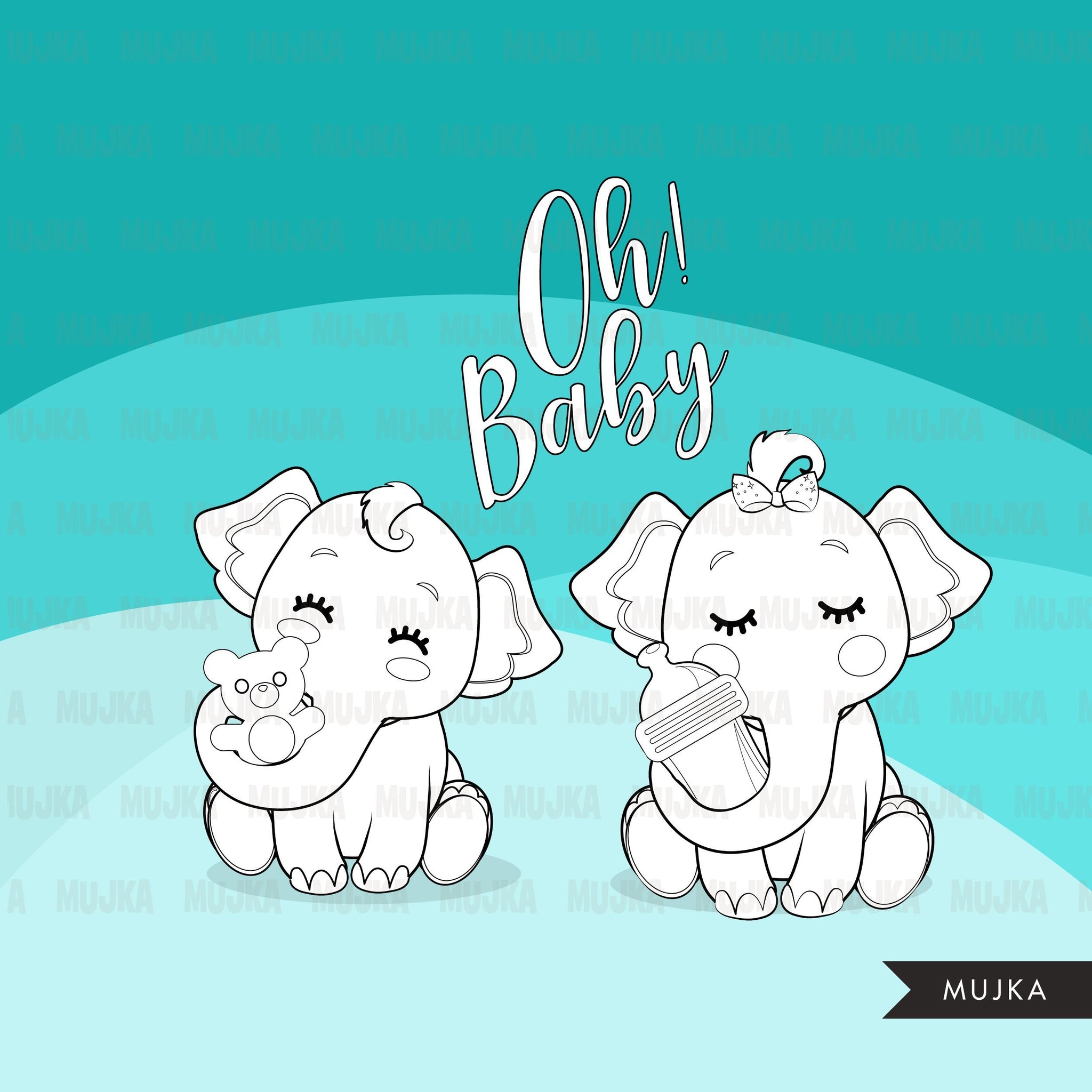 Baby Shower elephant Digital stamps