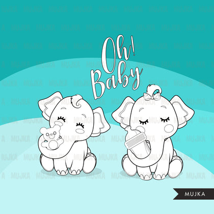 Baby Shower elephant Digital stamps