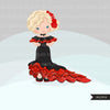 Flamenco clipart, girl dancers, version 1
