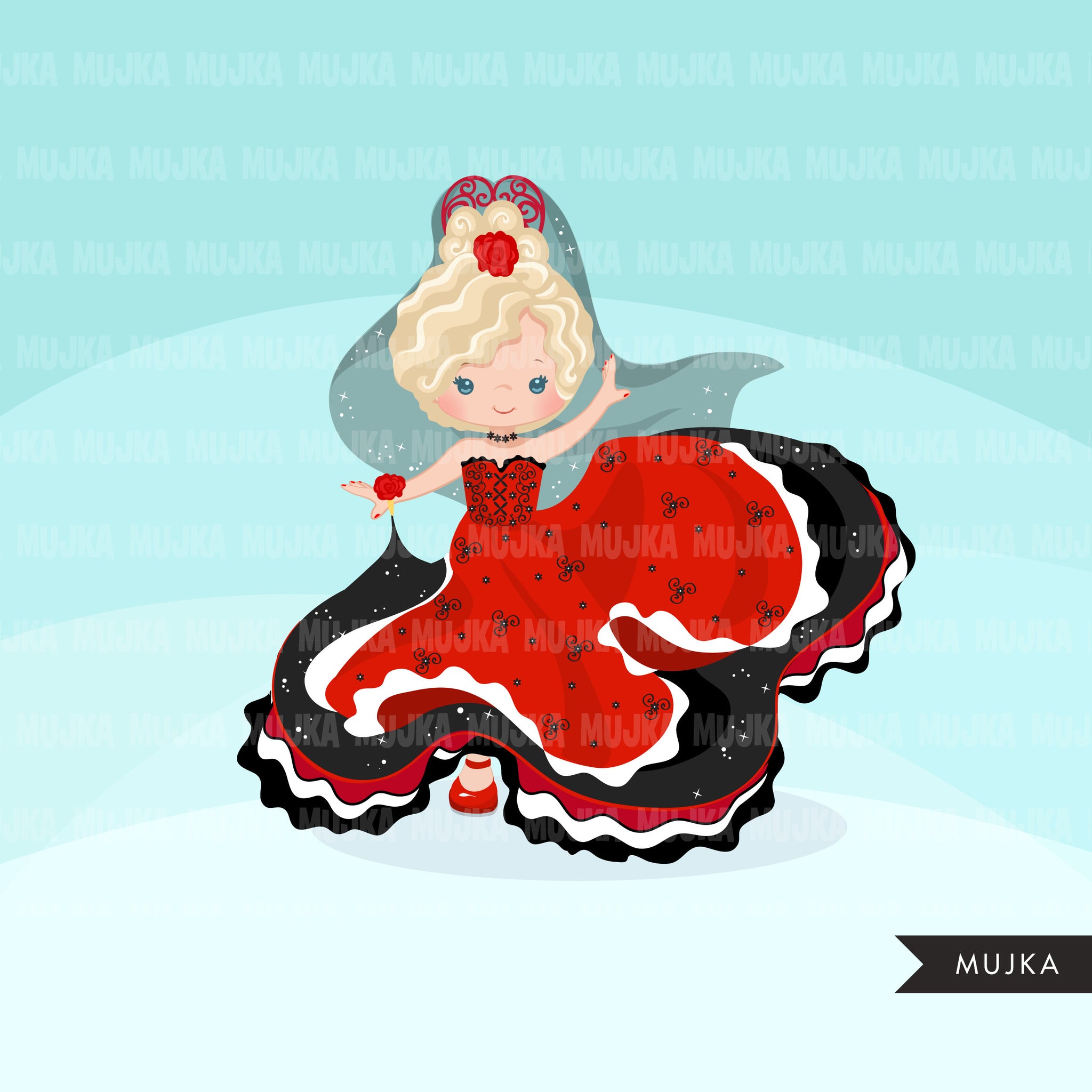 Flamenco clipart, girl dancers, version 3