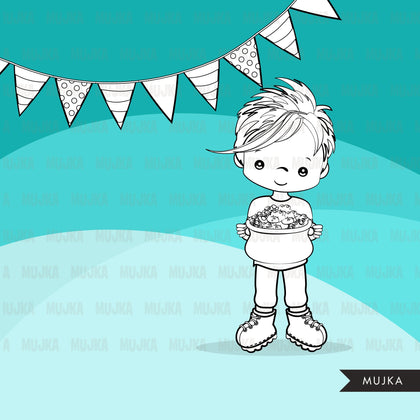 St Patrick's Day digital stamps, girl and boy
