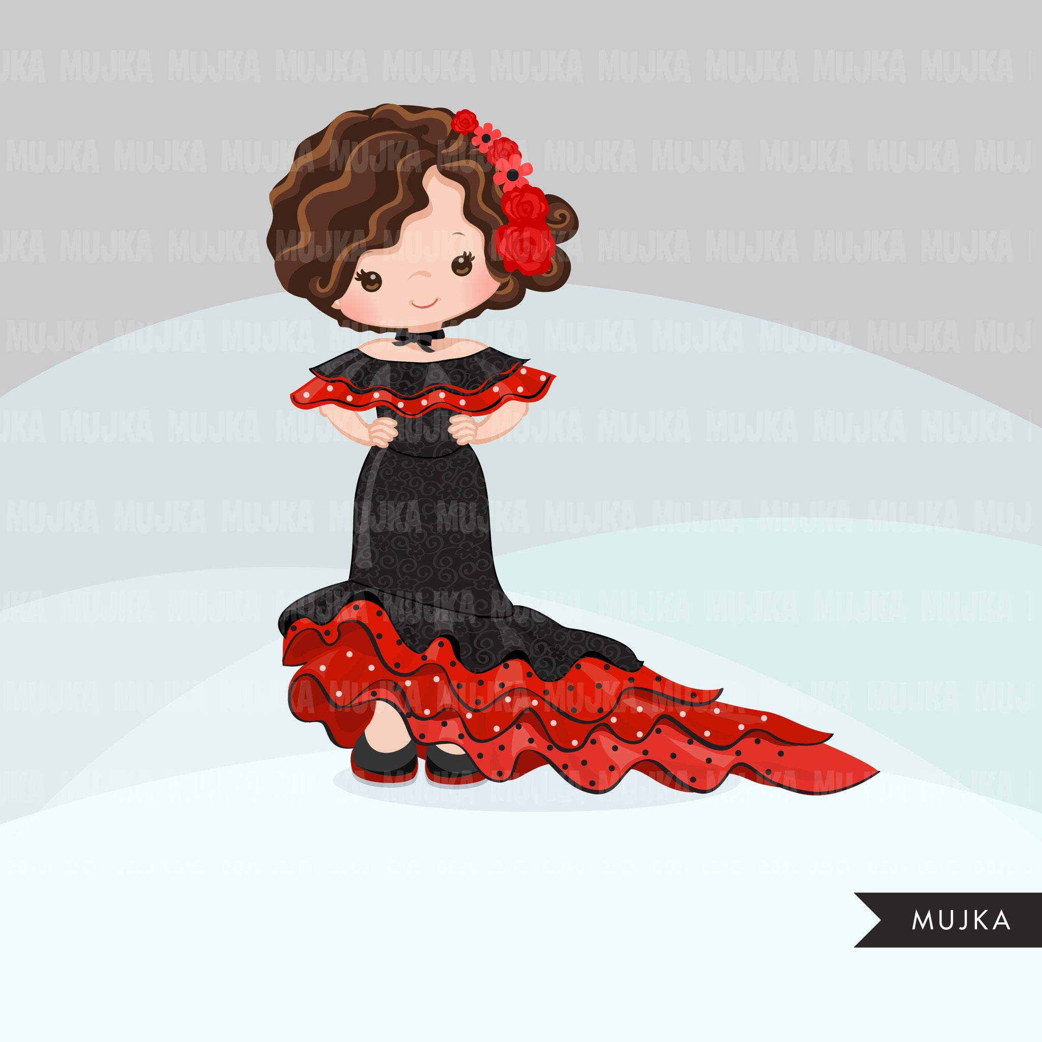 Flamenco clipart, girl dancers, version 1