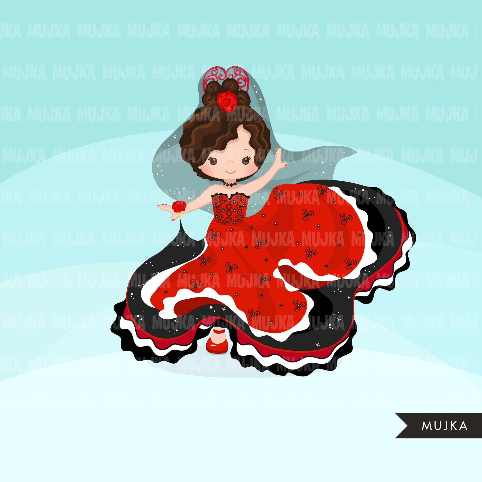Flamenco clipart, girl dancers, version 3