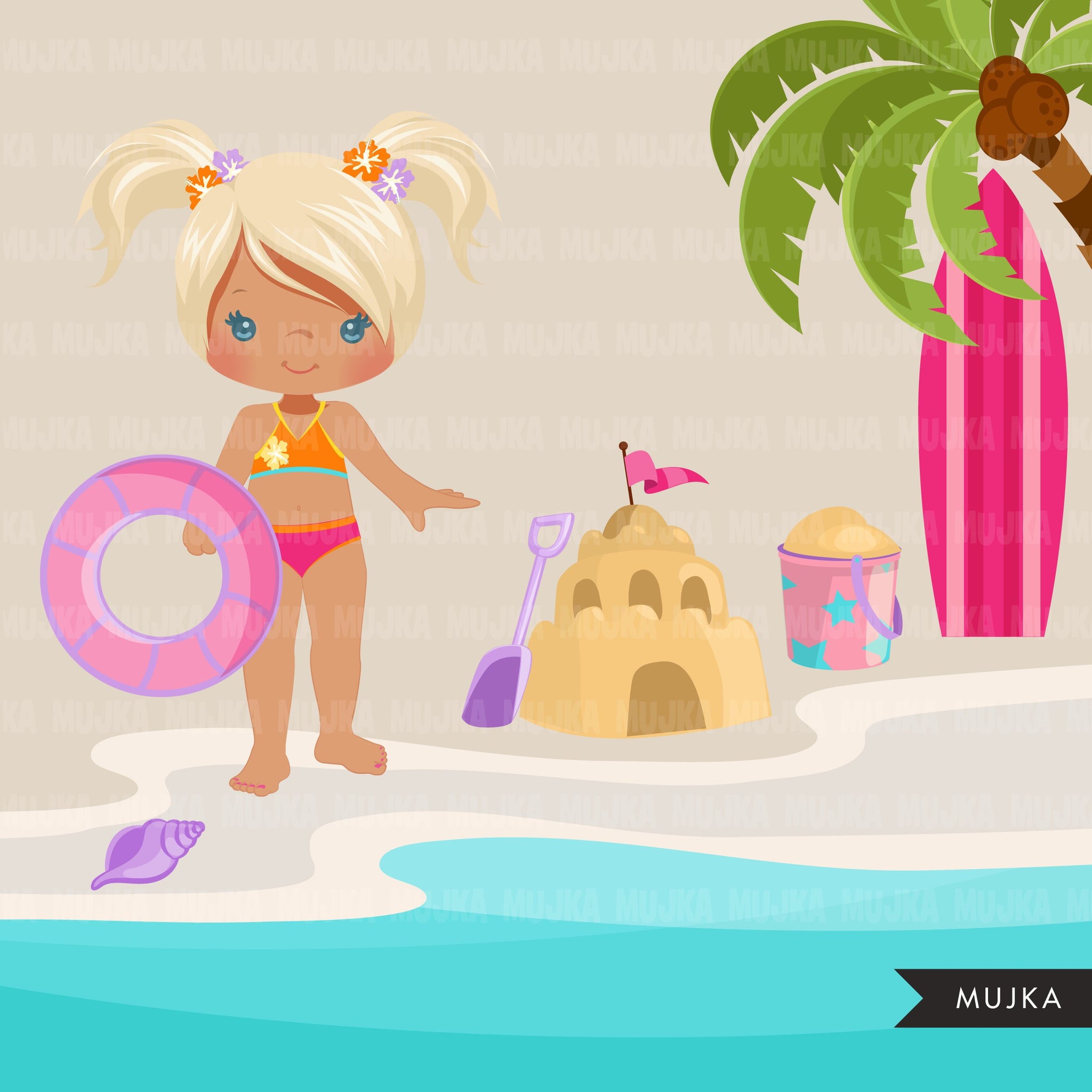 Beach Fun Clipart for Girls, Summer Clipart