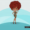 Afro black woman clipart with leopard print African-American graphics, print and cut PNG T-Shirt Designs, Black Girls clip art