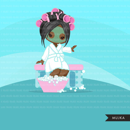Spa party girl clipart with face mask graphics