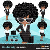 Afro black woman clipart with business suit, briefcase and glasses